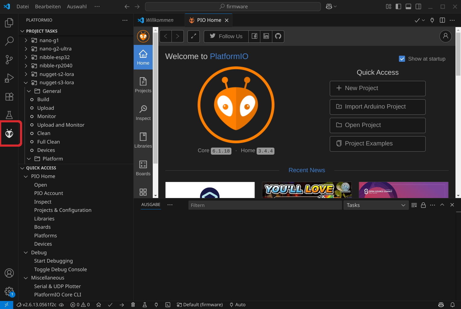 Zur PlatformIO Ansicht wechseln